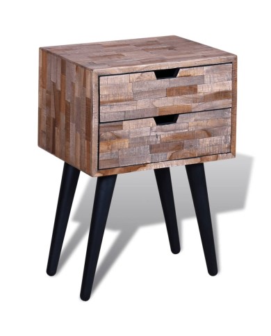 Table de chevet avec 2 tiroirs Bois de teck recyclé 