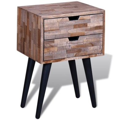 Table de chevet avec 2 tiroirs Bois de teck recyclé 