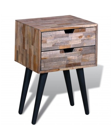 Table de chevet avec 2 tiroirs Bois de teck recyclé 