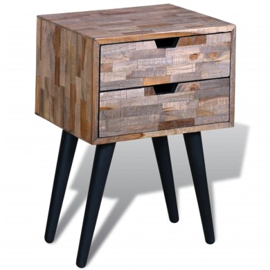 Table de chevet avec 2 tiroirs Bois de teck recyclé 