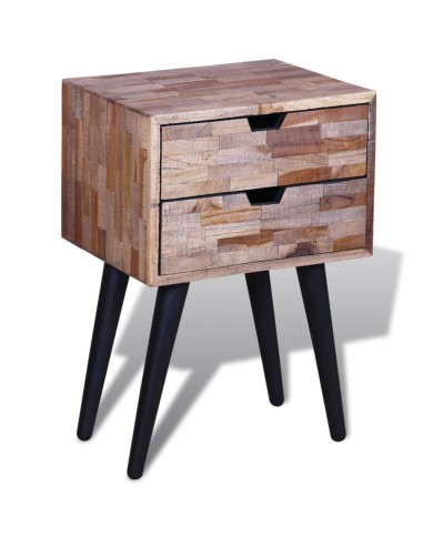 Table de chevet avec 2 tiroirs Bois de teck recyclé 