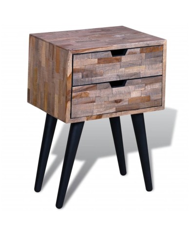 Table de chevet avec 2 tiroirs Bois de teck recyclé 