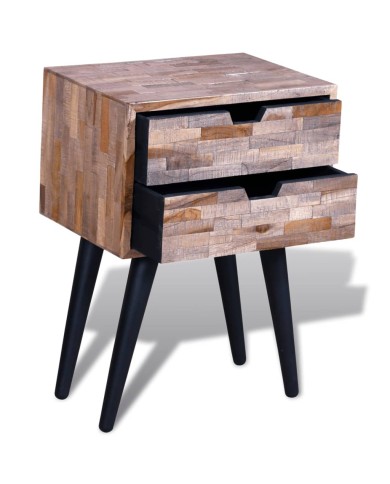 Table de chevet avec 2 tiroirs Bois de teck recyclé 