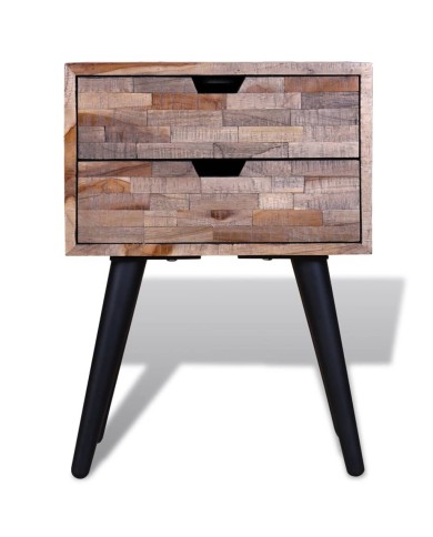 Table de chevet avec 2 tiroirs Bois de teck recyclé 
