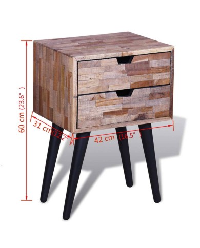 Table de chevet avec 2 tiroirs Bois de teck recyclé 