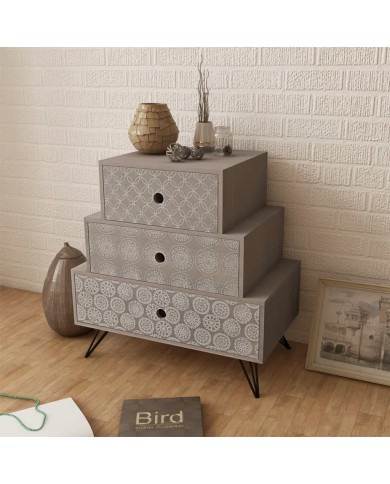 Table de chevet avec 3 tiroirs Gris et marron