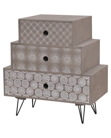Table de chevet avec 3 tiroirs Gris et marron