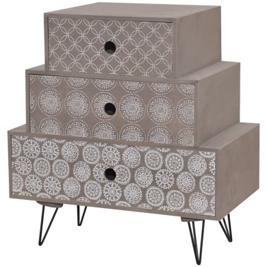 Table de chevet avec 3 tiroirs Gris et marron