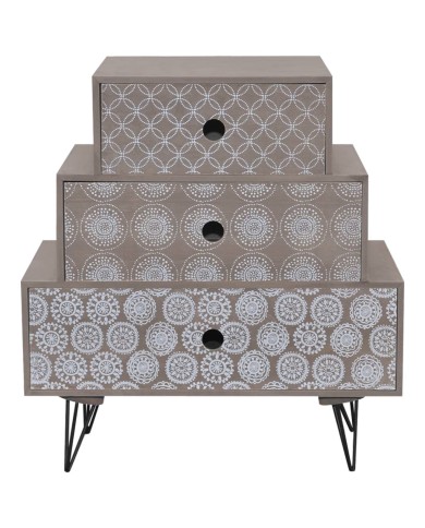 Table de chevet avec 3 tiroirs Gris et marron