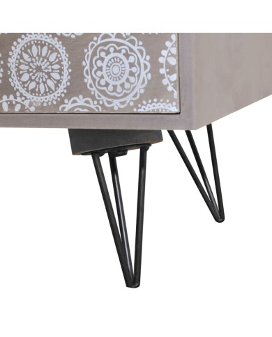 Table de chevet avec 3 tiroirs Gris et marron