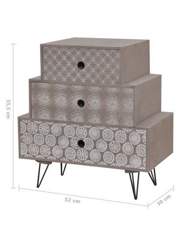 Table de chevet avec 3 tiroirs Gris et marron