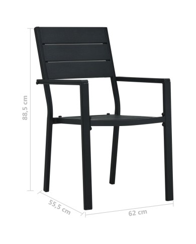 Chaises de jardin 2 pcs Noir PEHD Aspect de bois