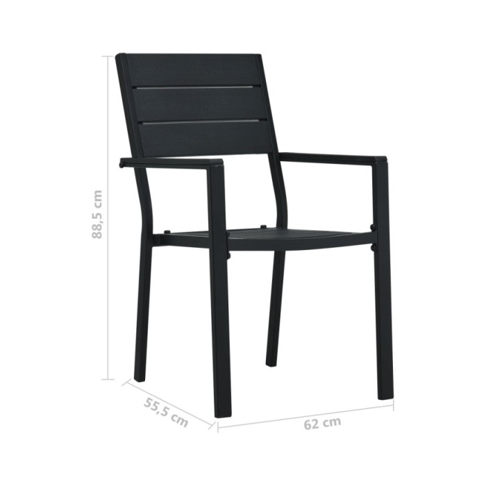 Chaises de jardin 2 pcs Noir PEHD Aspect de bois