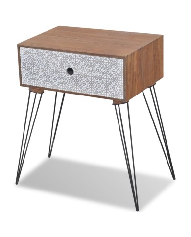 Table de chevet avec 1 tiroir rectangulaire Marron  