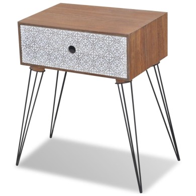 Table de chevet avec 1 tiroir rectangulaire Marron  