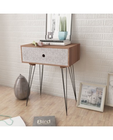 Table de chevet avec 1 tiroir rectangulaire Marron  