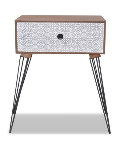 Table de chevet avec 1 tiroir rectangulaire Marron  