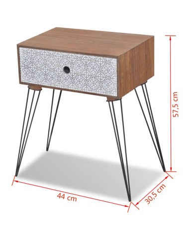 Table de chevet avec 1 tiroir rectangulaire Marron  