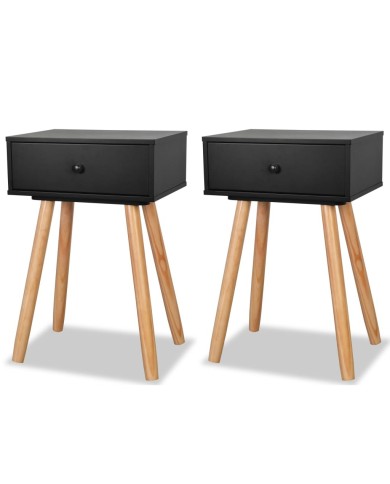 Table de chevet 2 pcs Bois de pin massif 40 x 30 x 61 cm Noir