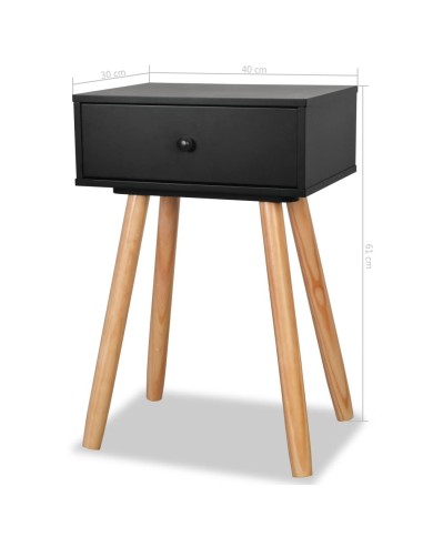 Table de chevet 2 pcs Bois de pin massif 40 x 30 x 61 cm Noir