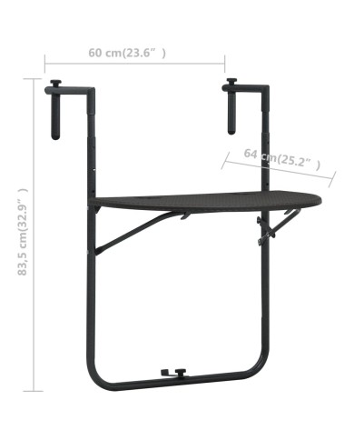 Table de balcon Marron 60x64x83,5 cm Plastique Aspect de rotin
