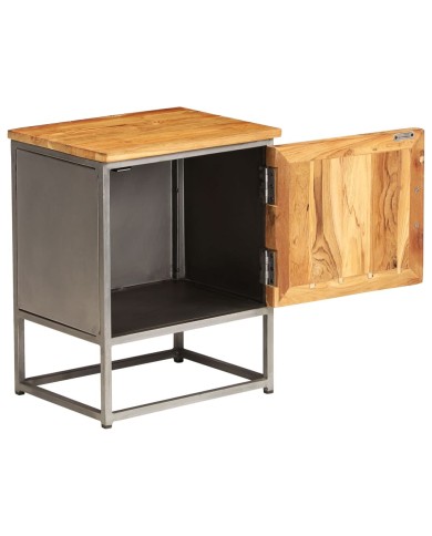 Table de chevet Teck recyclé et acier 40 x 30 x 50 cm