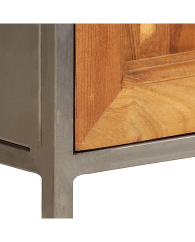 Table de chevet Teck recyclé et acier 40 x 30 x 50 cm