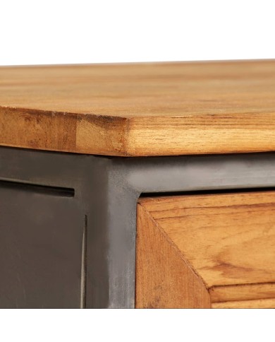Table de chevet Teck recyclé et acier 40 x 30 x 50 cm