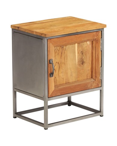 Table de chevet Teck recyclé et acier 40 x 30 x 50 cm