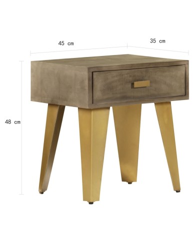 Table de chevet 45x35x48 cm Bois solide de manguier et fonte