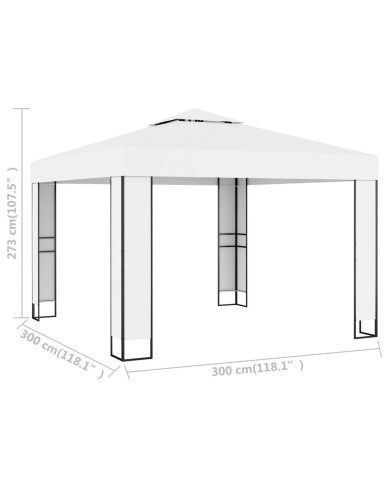 Tonnelle avec toit double 3x3 m Blanc