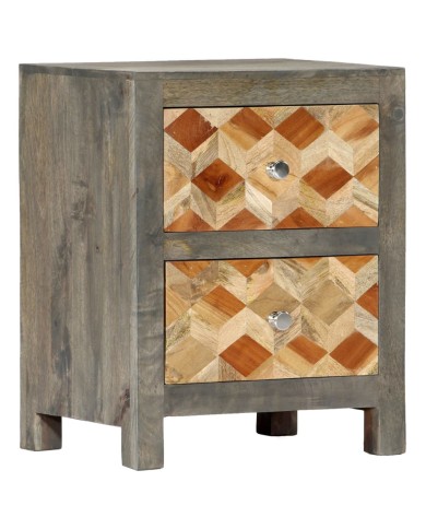Table de chevet Gris 40x30x50 cm Bois de manguier massif