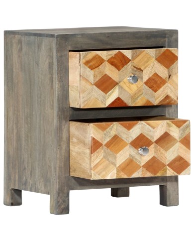 Table de chevet Gris 40x30x50 cm Bois de manguier massif