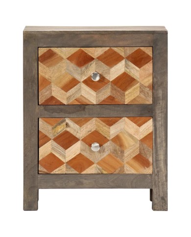 Table de chevet Gris 40x30x50 cm Bois de manguier massif