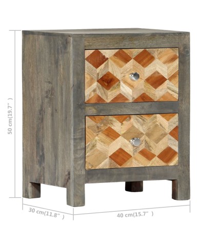 Table de chevet Gris 40x30x50 cm Bois de manguier massif