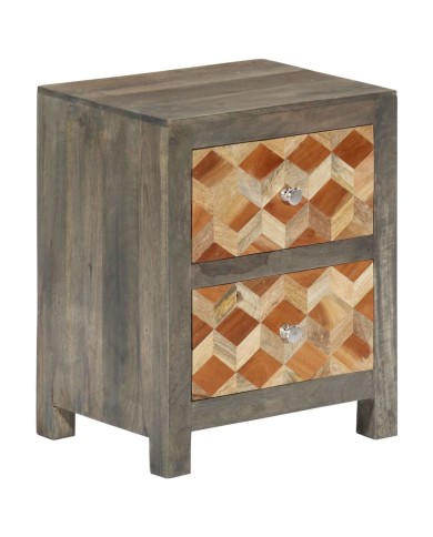 Table de chevet Gris 40x30x50 cm Bois de manguier massif