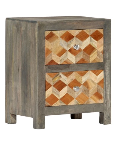 Table de chevet Gris 40x30x50 cm Bois de manguier massif