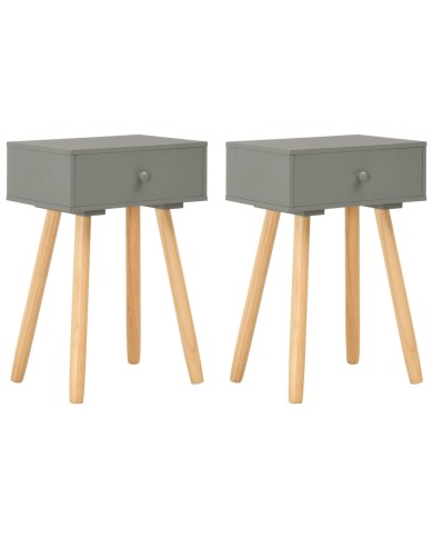 Table de chevet 2 pcs Gris Pin massif  