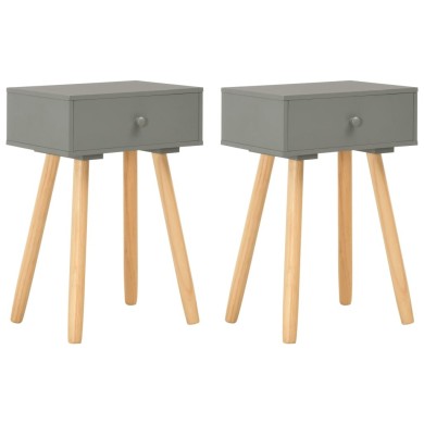 Table de chevet 2 pcs Gris Pin massif  