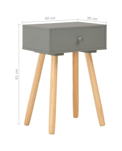 Table de chevet 2 pcs Gris Pin massif  