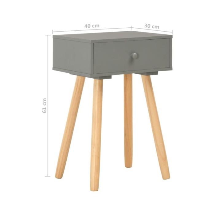 Table de chevet 2 pcs Gris Pin massif  