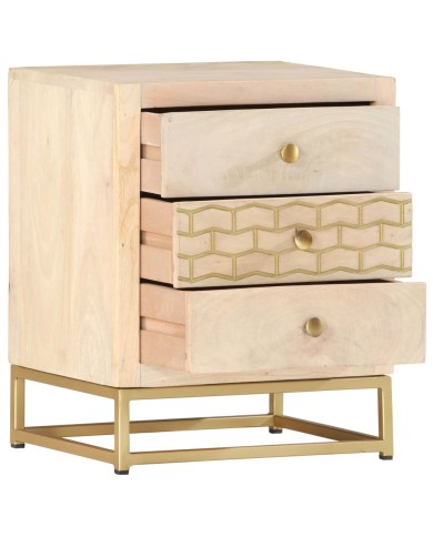 Table de chevet Doré 40 x 30 x 50 cm Bois de manguier massif