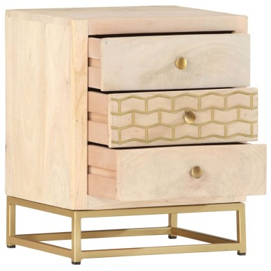 Table de chevet Doré 40 x 30 x 50 cm Bois de manguier massif