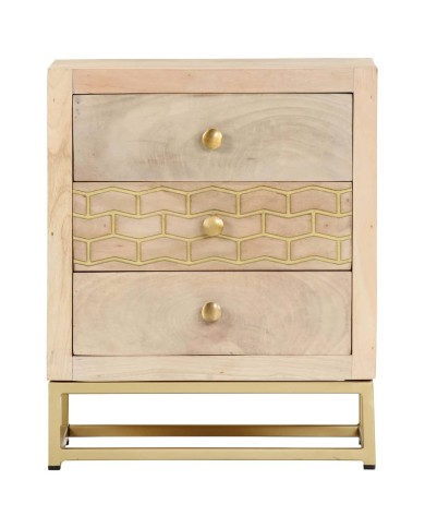 Table de chevet Doré 40 x 30 x 50 cm Bois de manguier massif