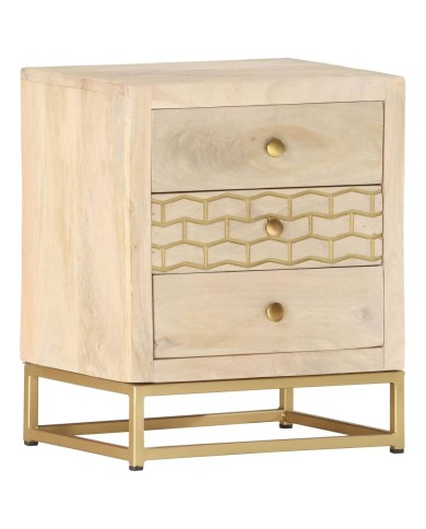 Table de chevet Doré 40 x 30 x 50 cm Bois de manguier massif