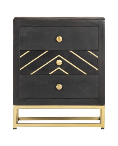 Table de chevet Noir et doré 40x30x50cm Bois de manguier massif