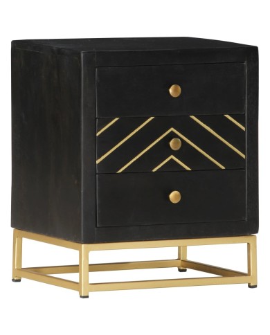 Table de chevet Noir et doré 40x30x50cm Bois de manguier massif
