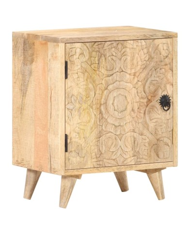 Table de chevet sculptée 40x30x50 cm Bois de manguier massif