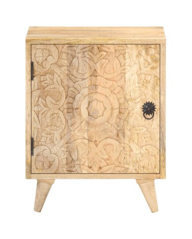 Table de chevet sculptée 40x30x50 cm Bois de manguier massif