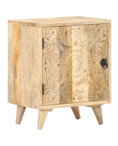 Table de chevet sculptée 40x30x50 cm Bois de manguier massif